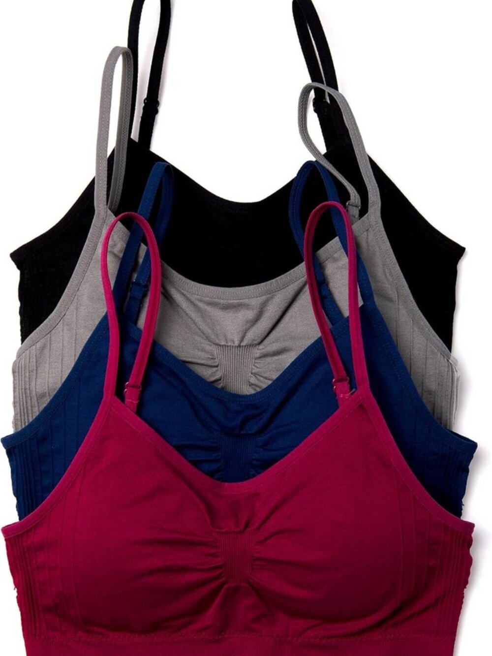 4 Pack Women's Wireless Comfort Cami Bras with Removable Pads - Nylon Spandex